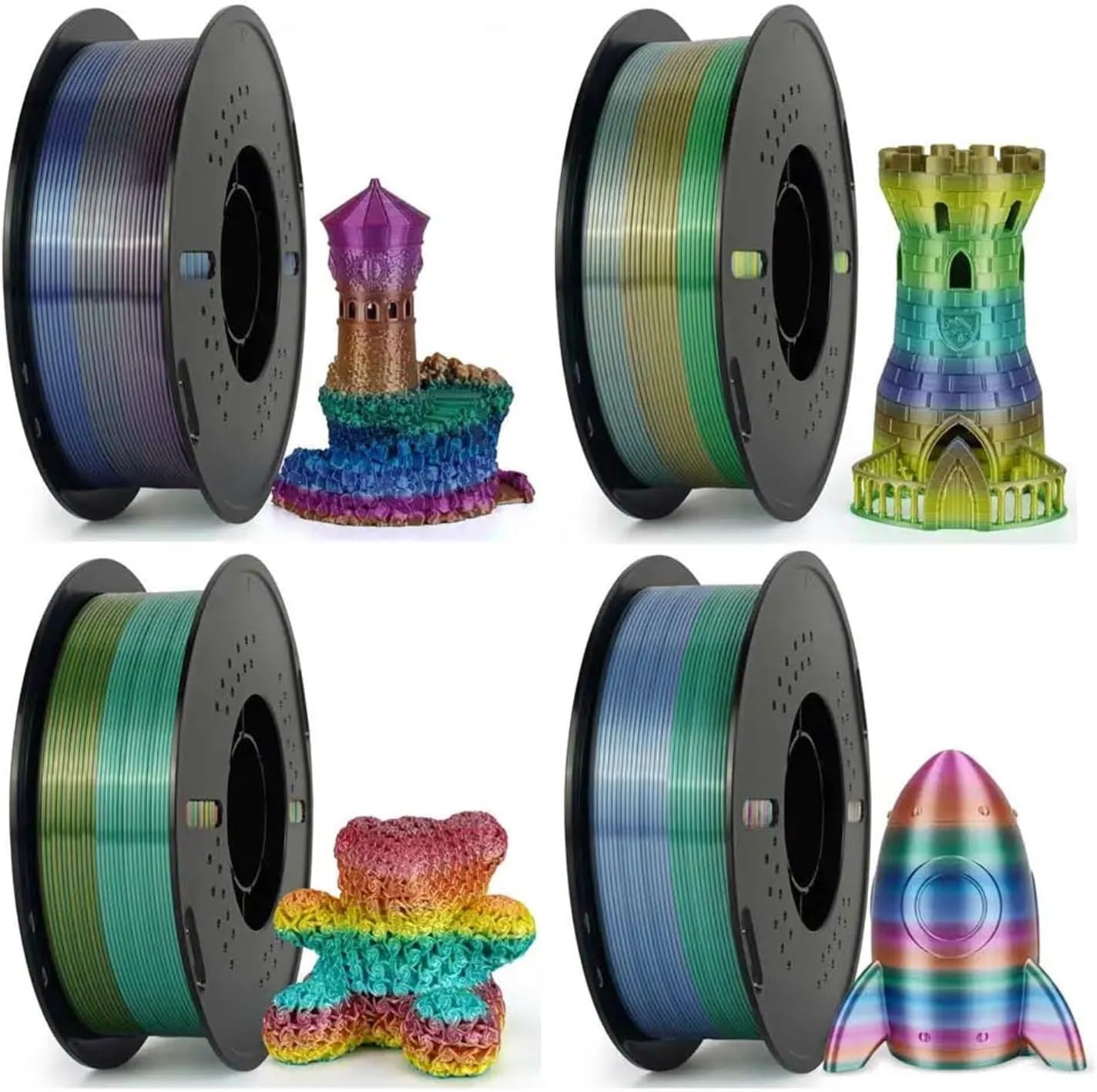 4KG/lot Silk PLA Filament Rainbow Pla 1.75mm 3D Printing Material for 3D Printers 3D Pens 1KG No Bubble(4KG Forest Color)