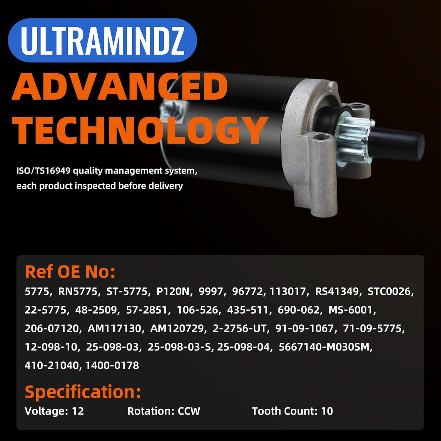 Starter 10-Teeth Fit for John Deere STX38 STX30 STX46 for Kohler Engine 5775N 12-098-10 25-098-03 25-098-03-S 25-098-04 410-21040 AM117130 AM120729 5667140-M030SM 91-09-1067 71-09-5775