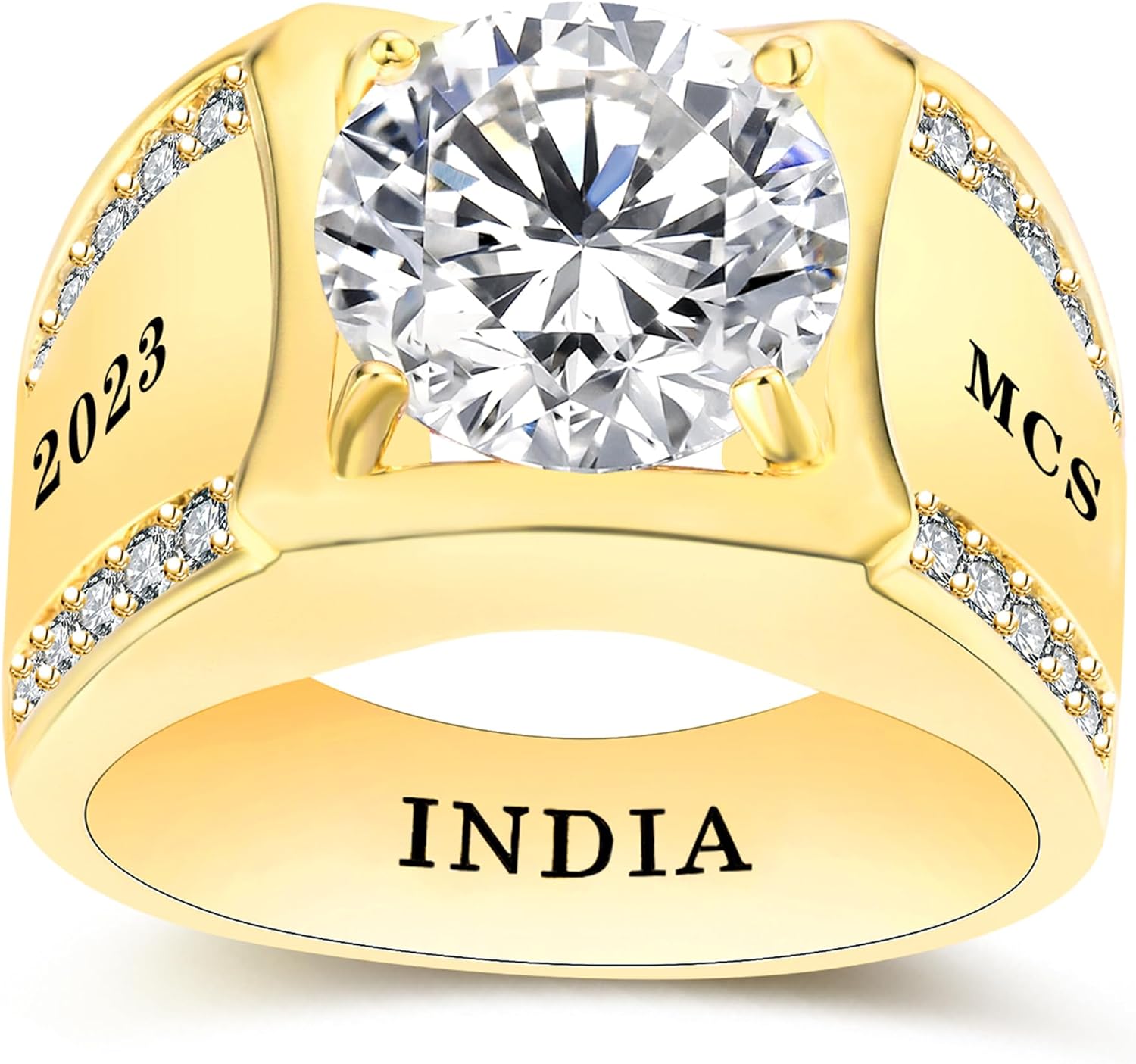 Custom Class Rings Fully Personalized Class Rings for Men Cubic Zirconia Birthstone Sterling Silver Rings Men's Graduation Ring of 2024 Class Rings for Men High School Size 5-15 College Rings for Men