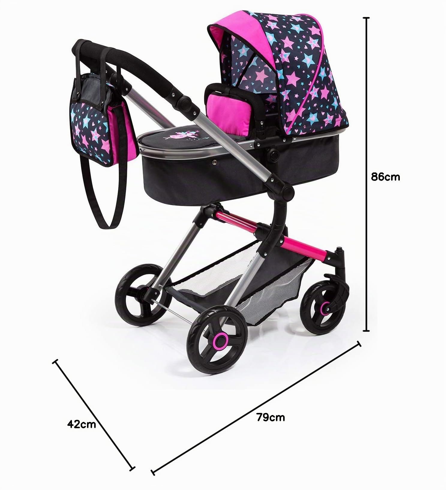 Bayer Design- Cochecito de Muñecas Neo Vario Combolso Cambiador, Convertible, Plegable, Color Rosa, Negro Comhada (18406Aa) | plegable, ajustable