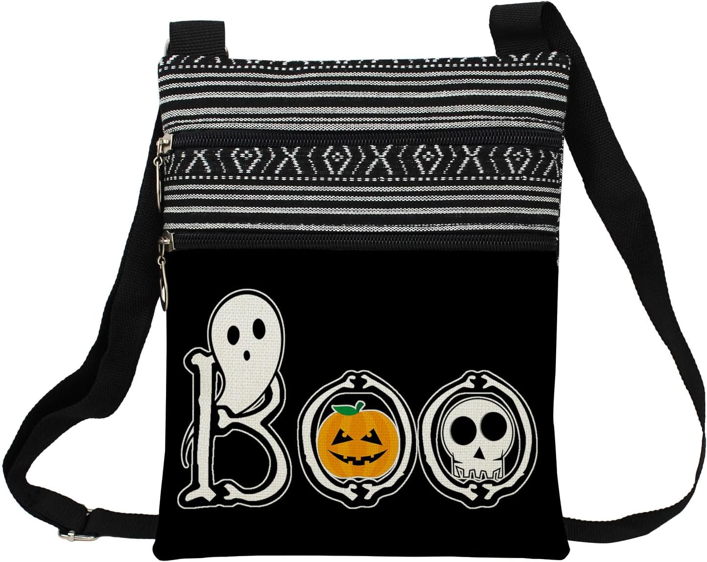 Spook Boo Messenger Bag Small Ethnic Pattern Adjustable Strap Crossbody Zipper Pouch Spook Boo Phone Organizer Wallet Shoulder Handbag Halloween Present for Women Friends