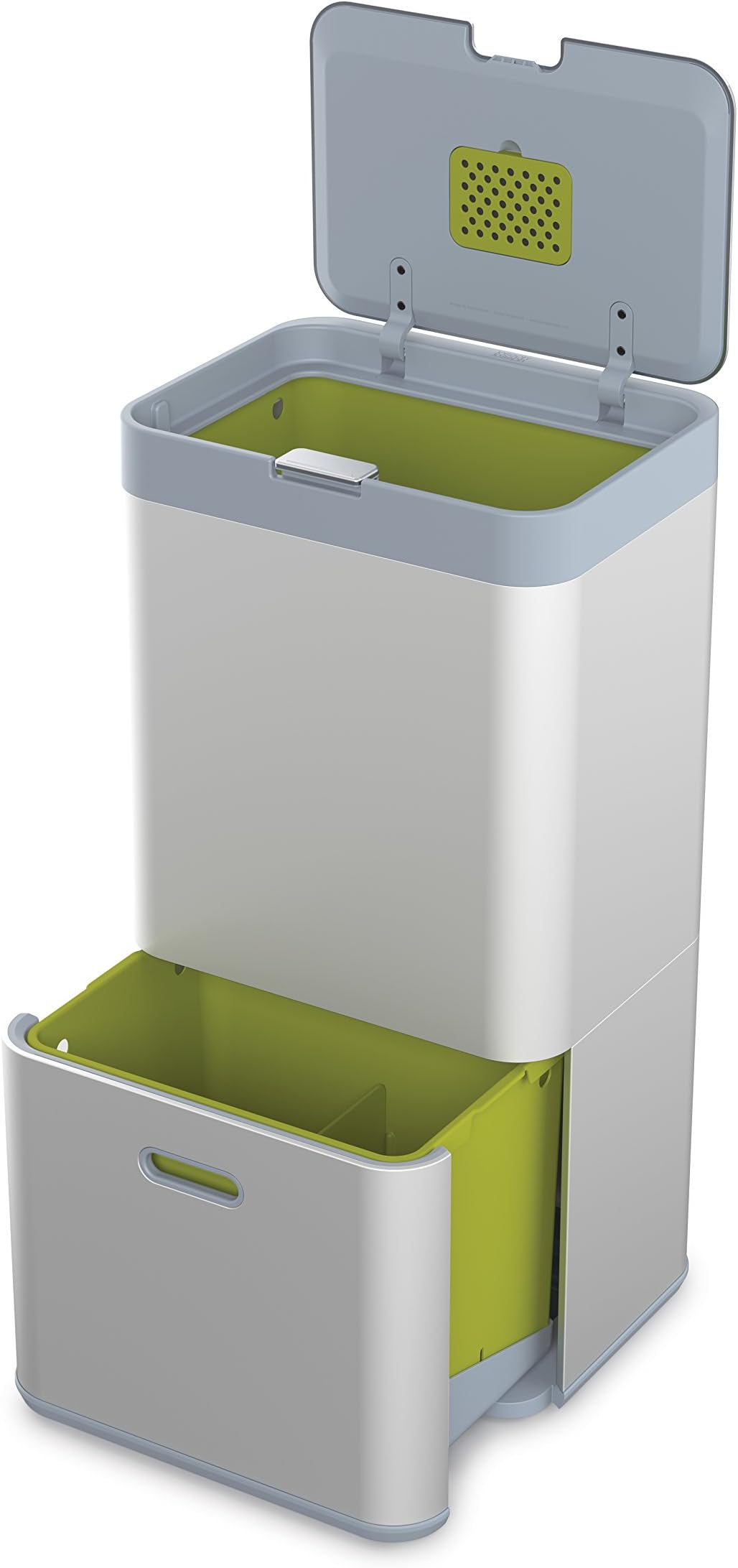 Joseph Joseph Intelligent Waste Totem Kitchen Trash Can and Recycle Bin Unit, 16 gallon / 60 liter, Silver