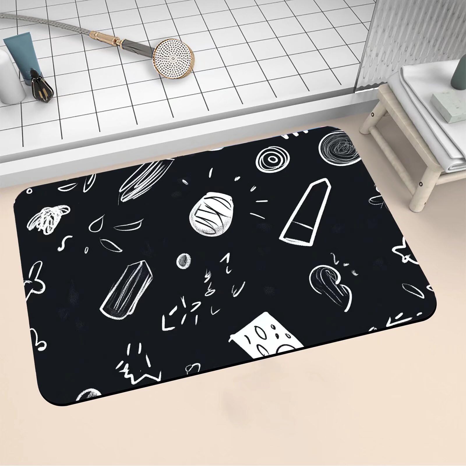 Tapis de bain diatomite 150x220cm noir grand format pour douche Black 16-992
