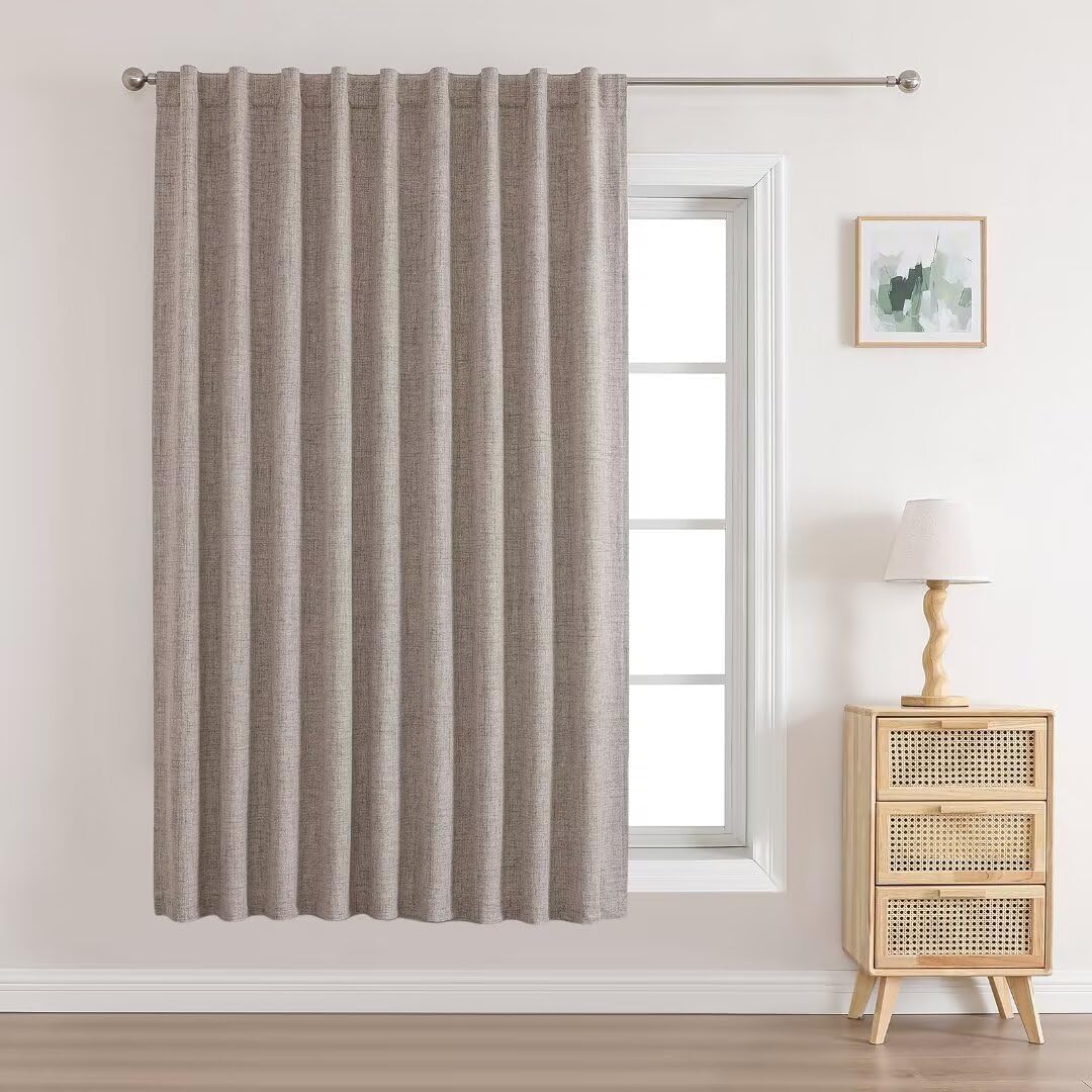 Joydeco Made to Measure Blackout Thermal Curtain 1 Panel, Linen Texture Fabric, 100% Light Blocking, Back Tab & Rod Pocket, Custom Size (Width x Drop) - Natural Colour โ image 1