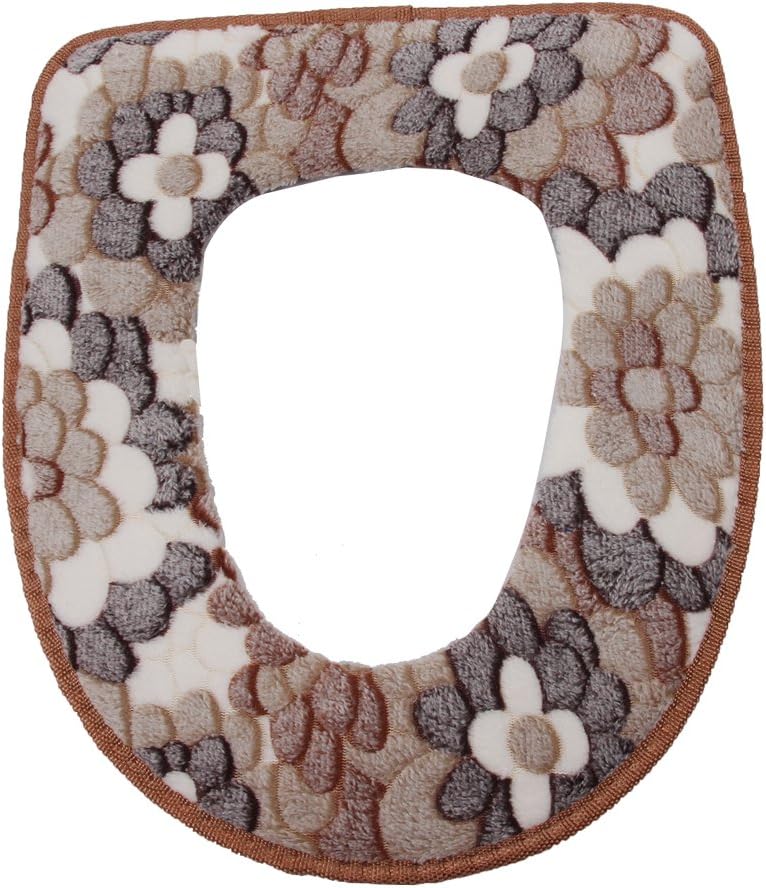 Vanki Winter Warm Toilet Seat Cover Brown Flower 1pcs