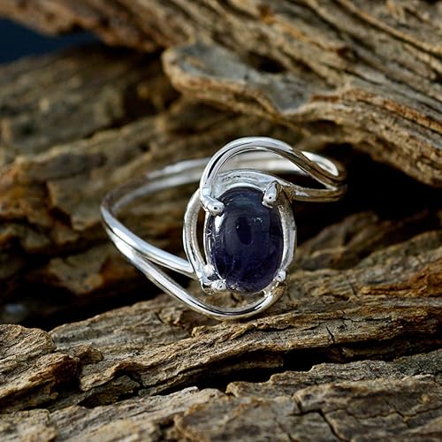 Miniatura 5 de Joyas Plata Buenas piedras preciosas Forma ovalada Anillo de Iolita Cabujón de una Piedra-Plata de Ley 925 Anillo de Iolita Azul-Febrero Nacimiento