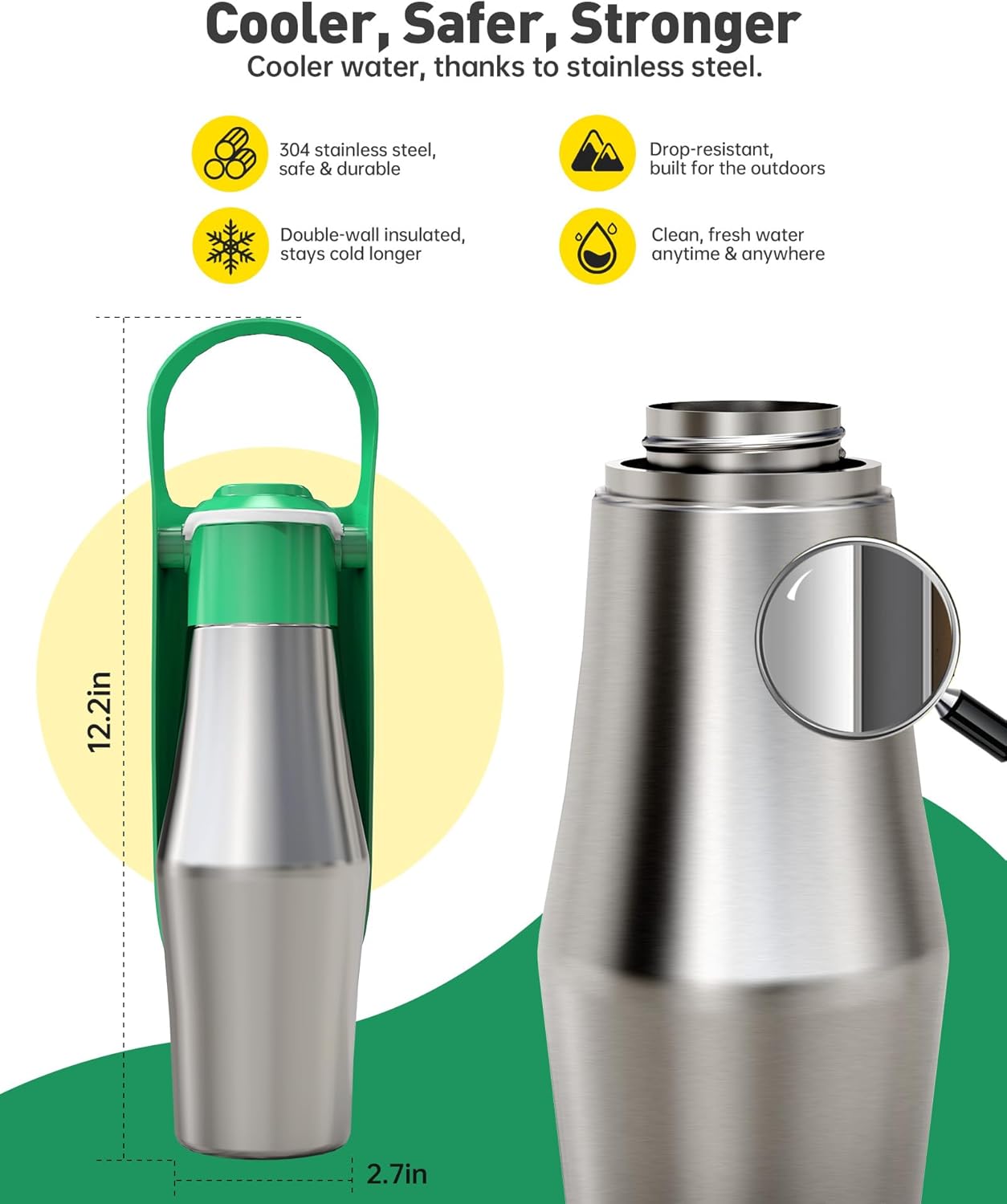 Stainless Steel Dog Water Bottle - 27 oz