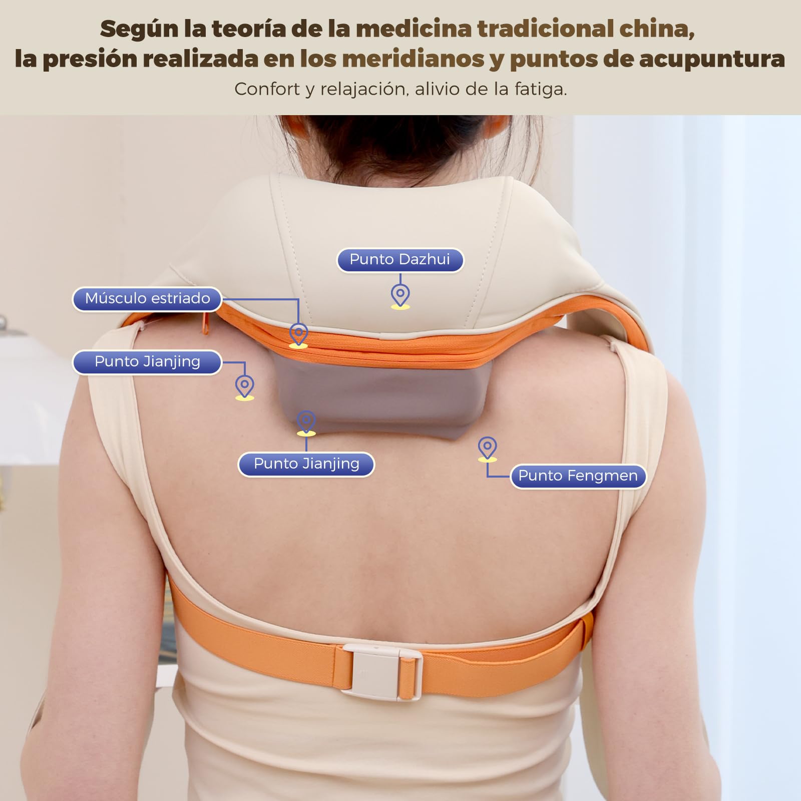 Masajeador de cuello con función de calor, masajeador Shiatsu, masajeador 4D de tejido profundo, para hombro, pierna, cuerpo, músculo, alivio del dolor