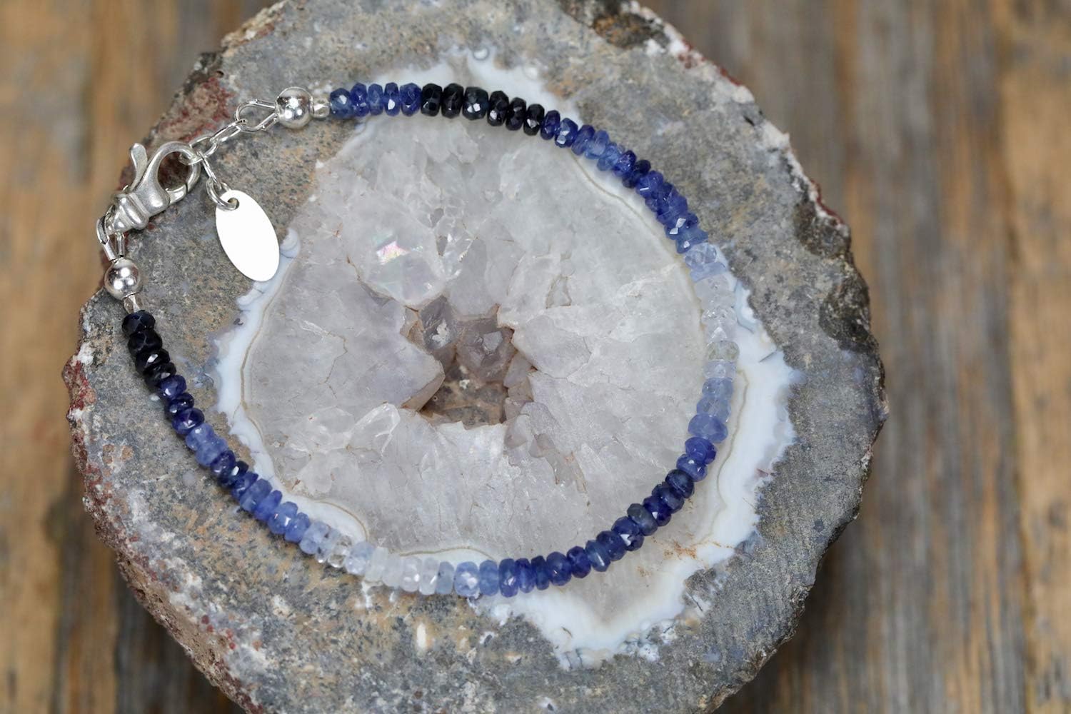 Blue Sapphire Gemstone Ombre Pattern Sterling Silver Bracelet -September Birthstone-Women's Jewelry Gift Idea-Hanukkah - Image 3