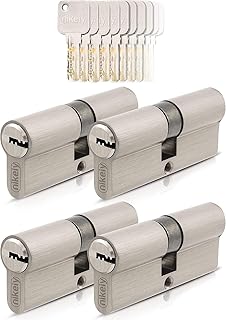 GERCAR Pro 4x Schließzylinder 40/40 gleichschließend Set 4 Profilzylinder inkl. 20 Schlüssel - 80 mm Türschloss Zylinderschloss 4er Zylinder - Länge: 80mm, A:40 B:40 - Messing matt massiv