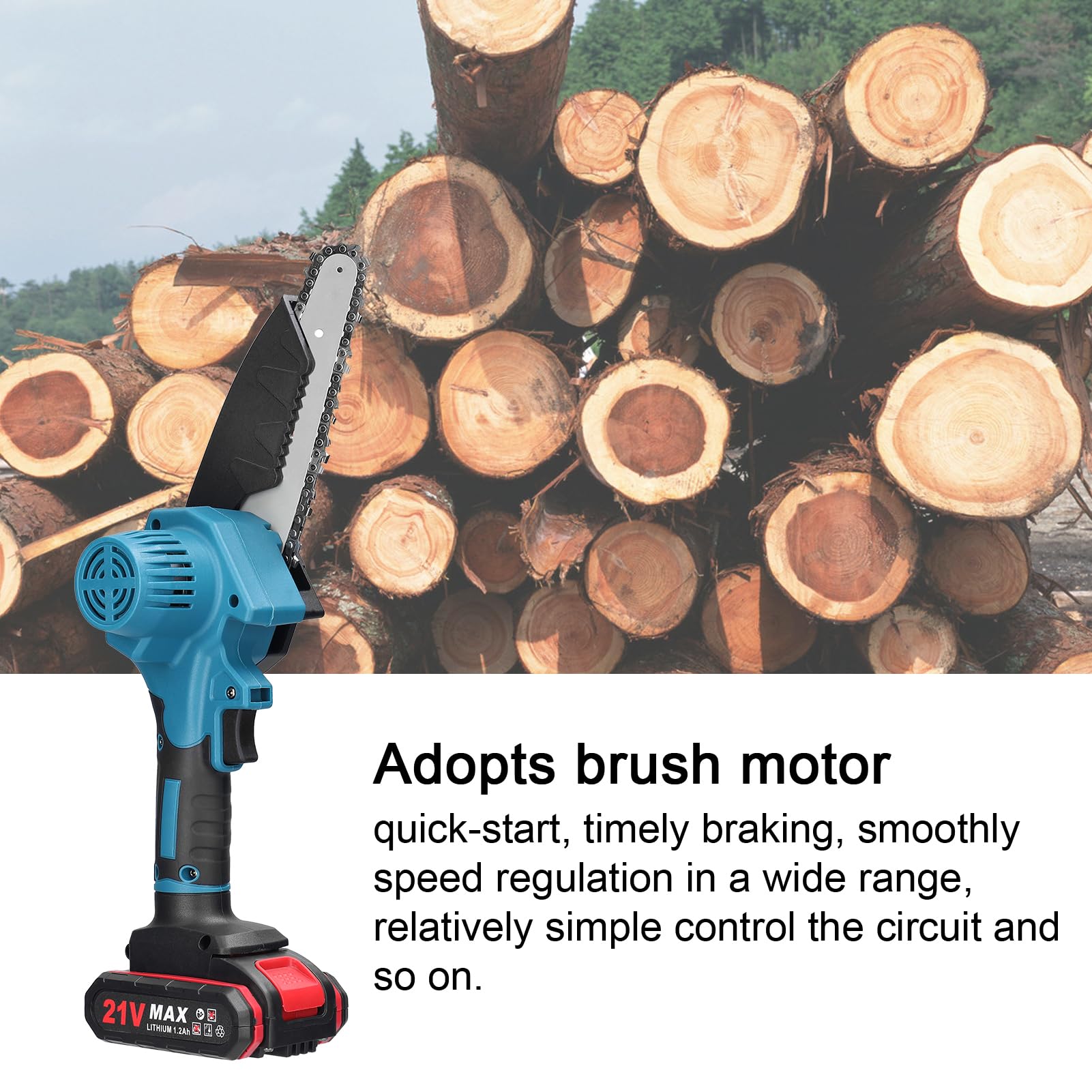 Matybobe Scie d'élagage électrique portable 21 V de 6 pouces - Petite tronçonneuse à bois - Moteur à brosse - Outil de travail du bois à une main pour jardin et verger