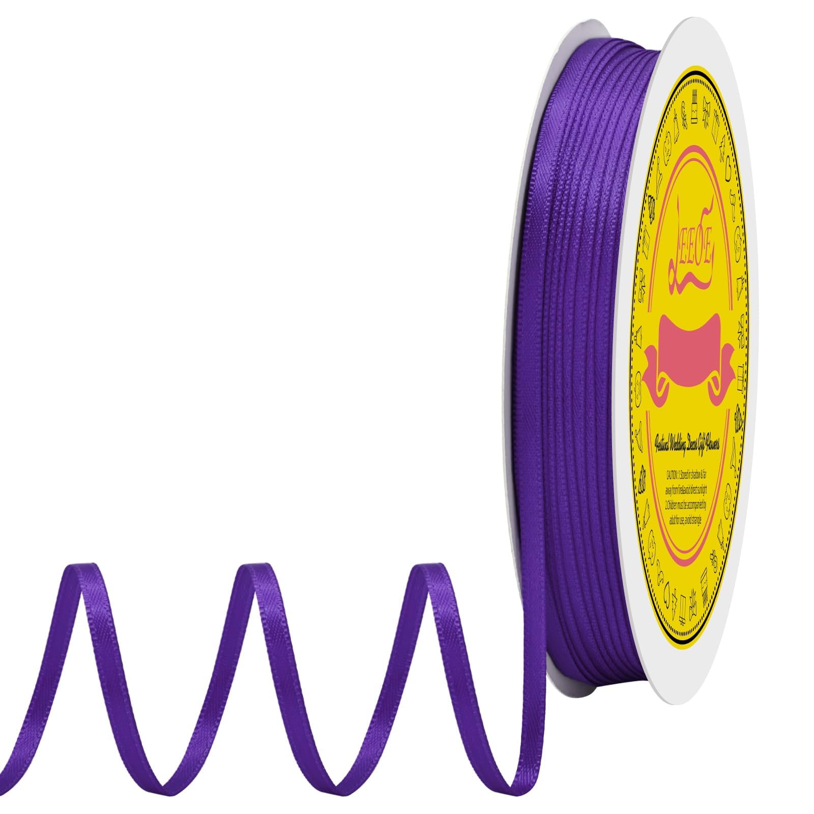 Double Face Purple Satin Thin Ribbon 1/8 inch X 100 Yards Polyester Purple Ribbon for Gift Wrapping Very Suitable for Weddings Party Hair Bow Invitation Decorations and More