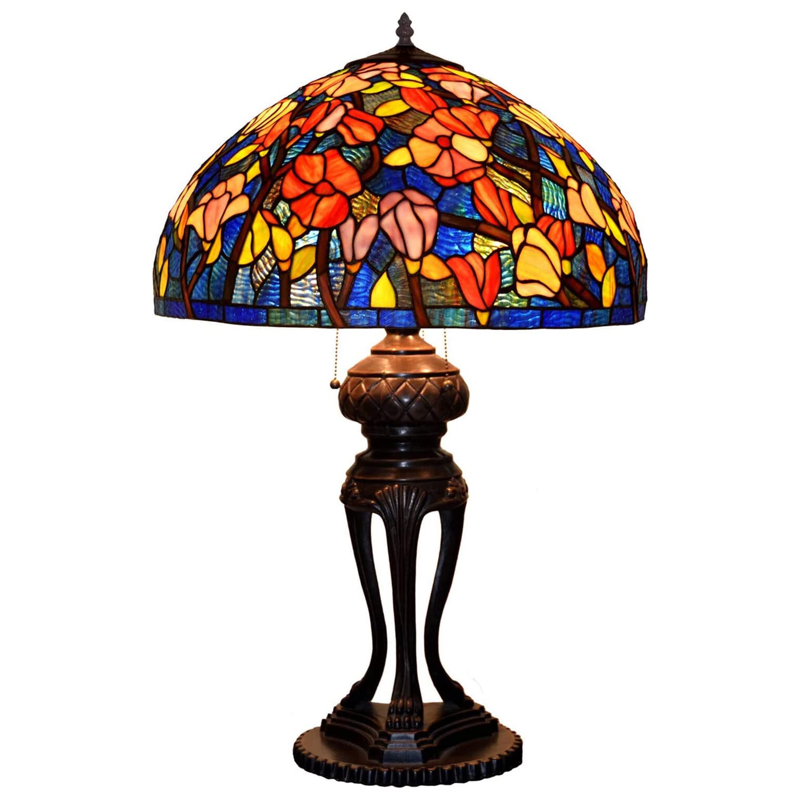 Lampada da tavolo in vetro colorato con rose, libellule, tulipani, glicini, uva, gigli, mele, loto, ideale per scrivania, lettura, camera da letto, comodino, studio, complemento d'arredo per ragazze | 1904591031