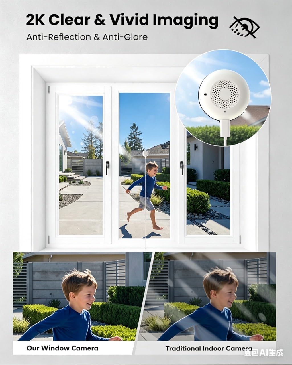 3MP Indoor Window Camera, 5G & 2.4GHz WiFi Indoor Camera for Home Security with AI Color Night Vision, People/Motion Detection, 24/7 Recording, Easy & Quick Window Mount for Looking Outside — view 4