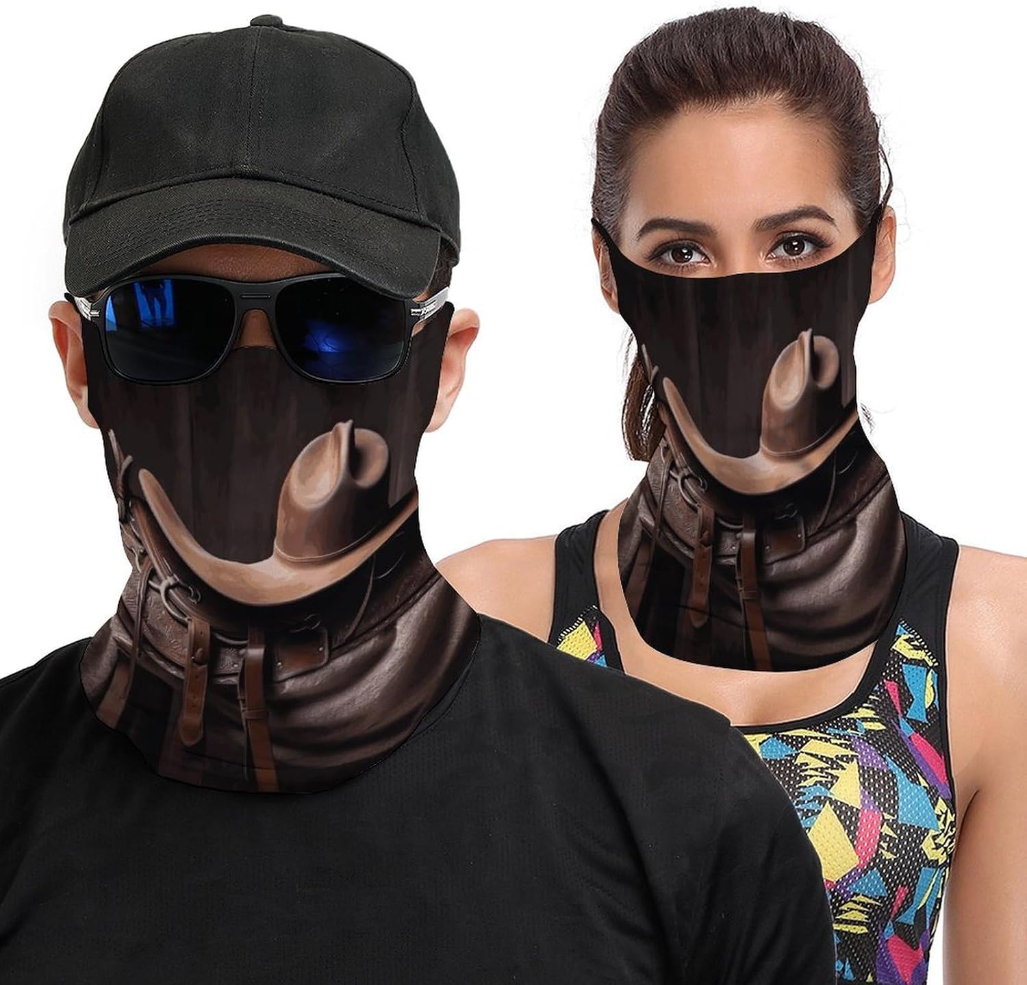 Horse Saddle with A Cowboy Hat Wild Balaclava Face Cover for Adult Neck Gaiter Fashion Dust-proof Bandana Face Mask Warm Head Wrap Headwear Breathable Face Scarf Sun Protection Half Masks