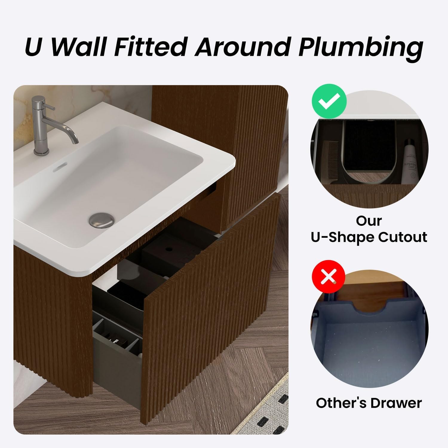 24" Bathroom Vanity with Sink, Modern Floating Vanity with Push Open Soft Close Drawer, Large Storage for Small Space, Hotel, Brushed Black Oak, Fully Assembled - Camellia Collection