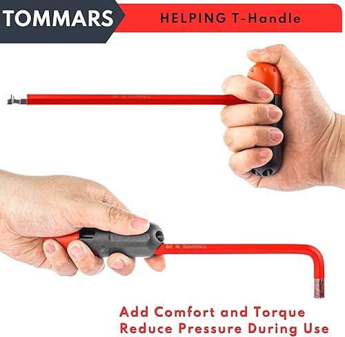 Miniatura 6 de TOMMARS Juego de llaves hexagonales, extremo de bola magnética, acero S2 con mango en T, llave Allen, juego de llaves Allen SAE (1/16"-3/8")