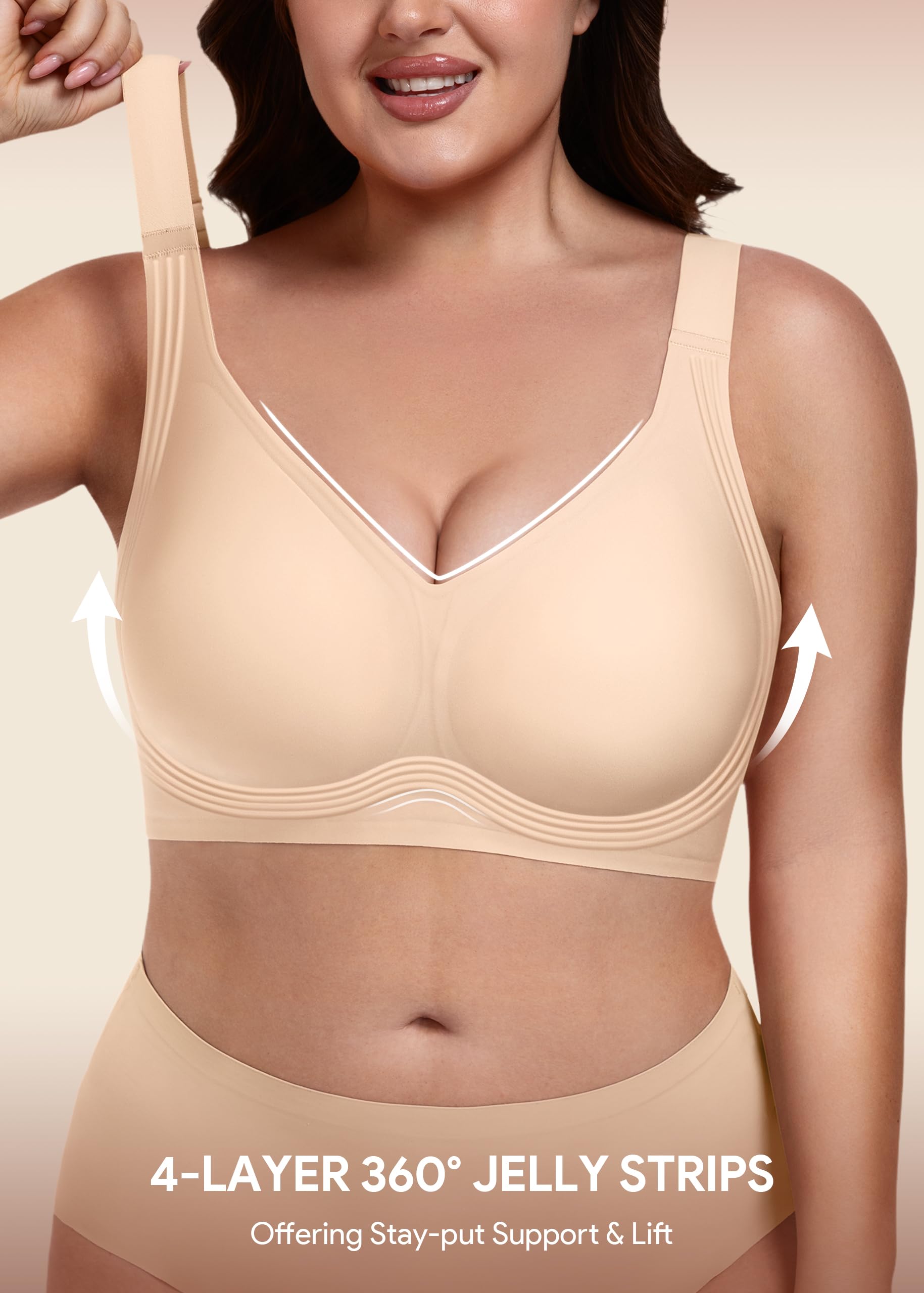 HBselect Reggiseno Senza Ferretto Taglie Grandi Jelly Push Up Reggiseni | Senza Cuciture Comodo T-Shirt Reggiseno Copertura Completa Seamless Invisibile Coppa Intera Bralette per Donne Maturi