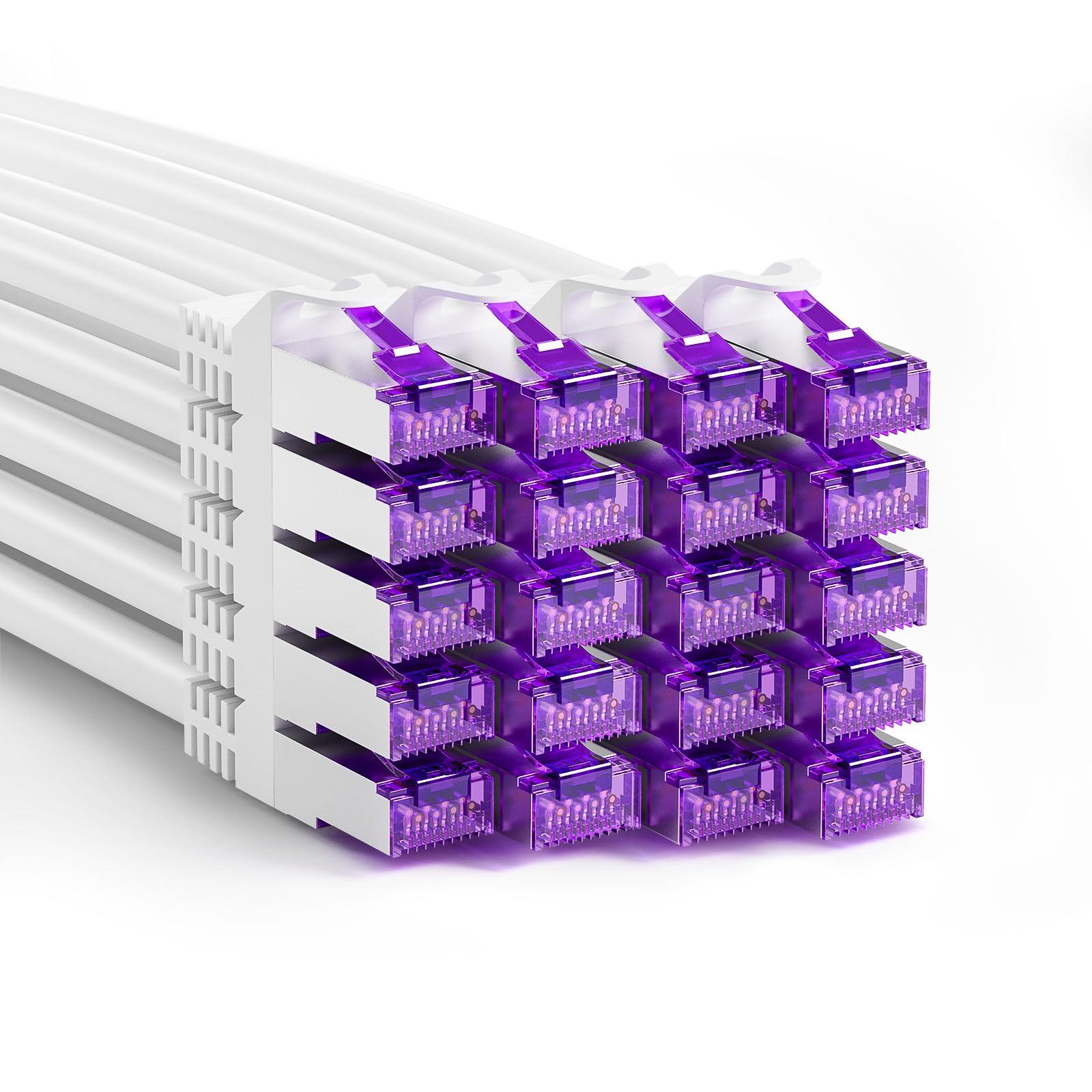 FGB Cable de red RJ45, 10 Gbps, 1 m x 20, CAT 7, color blanco | SFTP PIMF Blindaje, cable de cobre Ethernet 100 cm, organización de armarios de red, cable DSL LAN corto CAT7 CAT6 CAT5