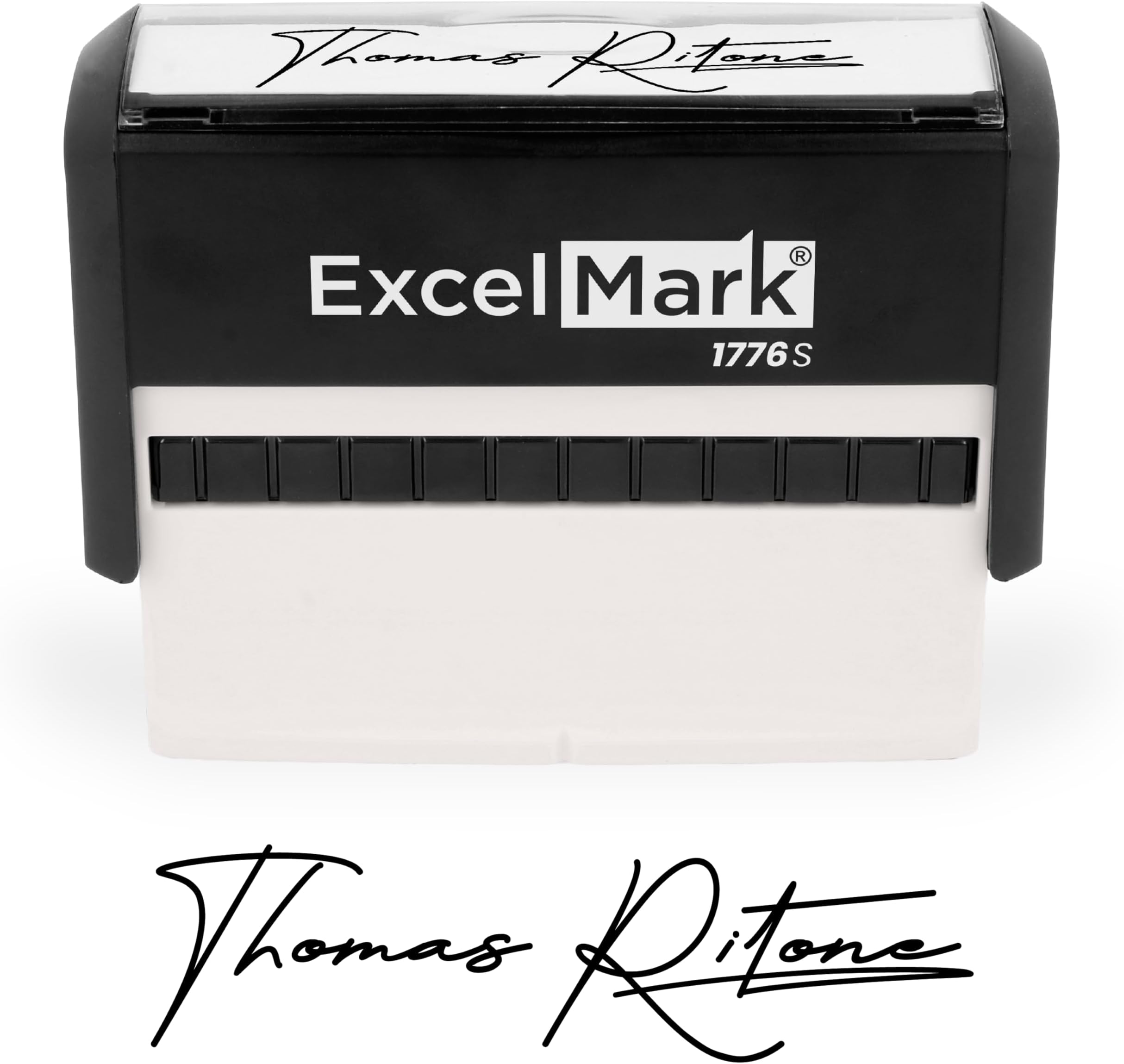 ExcelMark Custom Signature Stamp, Self-Inking Personalized Name Stamp – Upload Your Own Signature Image or Choose Script Font – Refillable Ink for Documents, Checks & Business Use - Extra Wide