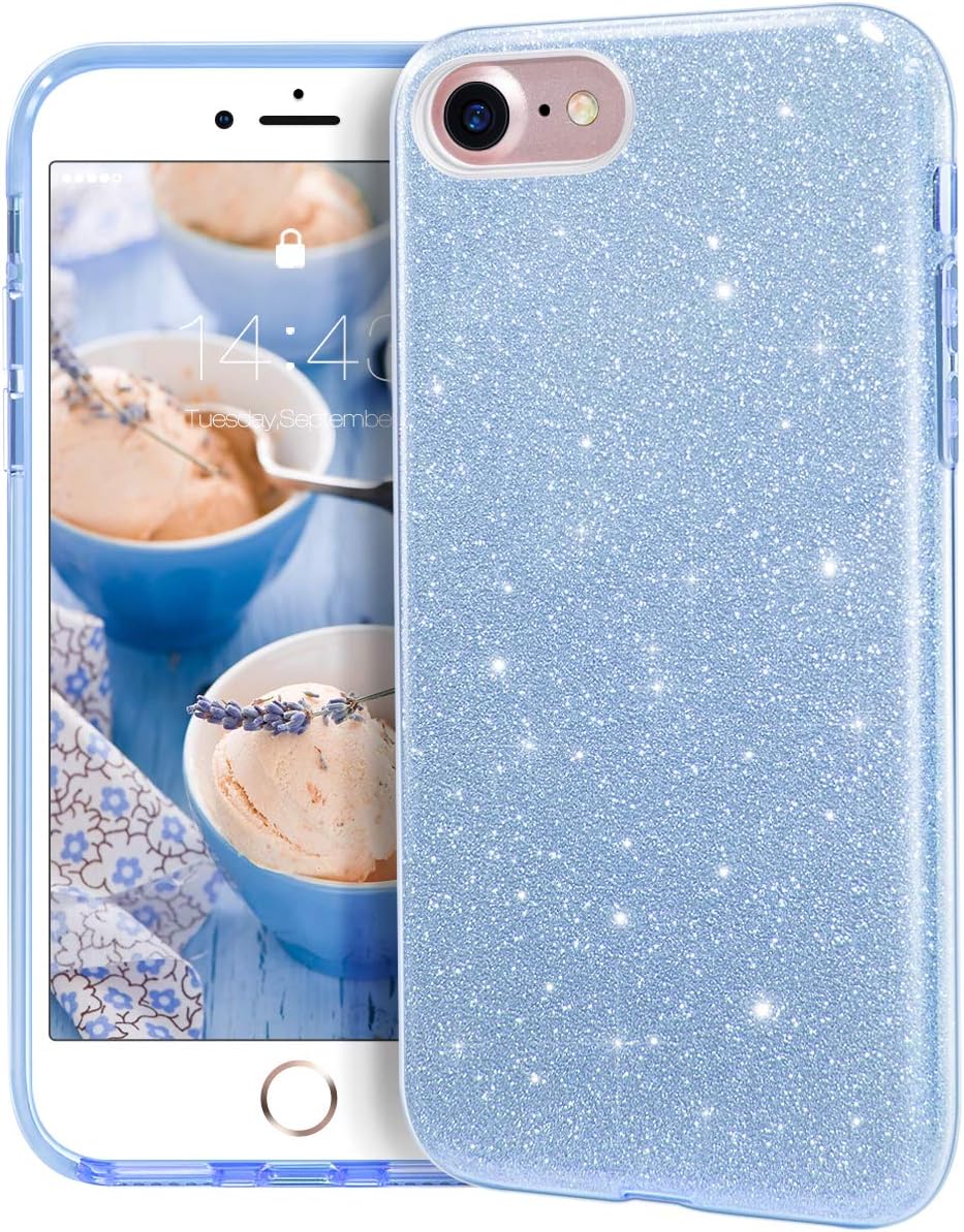 MATEPROX Compatible with iPhone Se 2022 case, SE 2020 case, iPhone 8 case, 7 Glitter Bling Sparkle Cute Girls Women Protective Cover for Phone 7/8/SE(Blue)