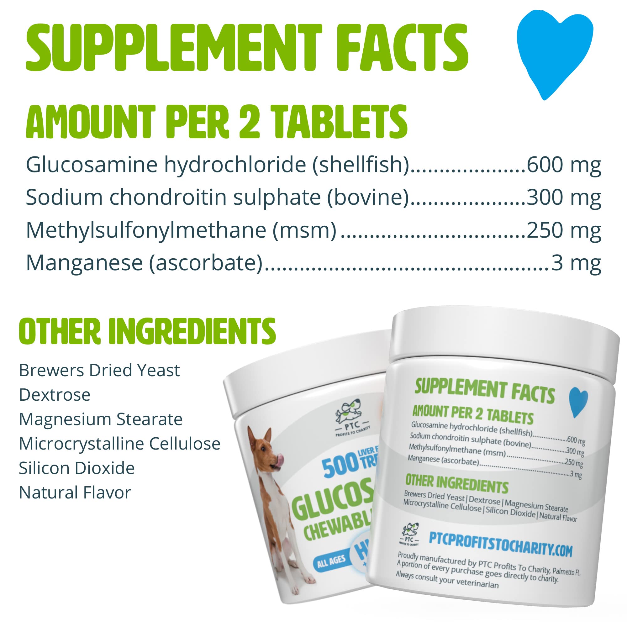 Glucosamine for Dogs with Chondroitin and MSM - Hip and Joint Supplement for Dog Mobility Support and Arthritis Pain Relief - 500 Chewable Tablet Treats by PTC - Profits to Charity - image 6