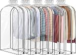 3 Pack 60" All Clear Garment Bags for Hanging Clothes Storage, 10" Gusseted Large Capacity Garment Rack Cover, Large Hanging Clothing Bag for Dress Gowns, Coats, Suit, Down Jacket