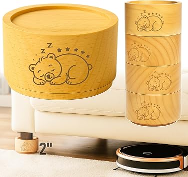 Solid Wood Bed Risers 2 Inch, Natural Hardwood Furniture Elevators with Artistic Organic Grain, Heavy Duty Decor Lifts for Sofa Desk, Anti-Slip & Stackable for Robot Vacuum