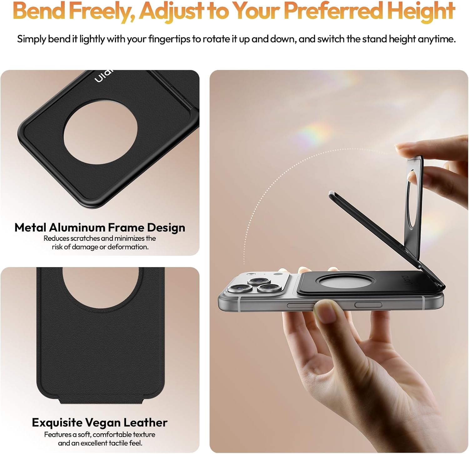 ULANZI Magnetic Phone Tripod Stand Selfie Stick for iPhone, Hangable Phone Stand w Strong Magnetic, Foldable Portable Tripod Free Angles for iPhone 17/16/15/14/13, Travel Essentials Accessories, Black