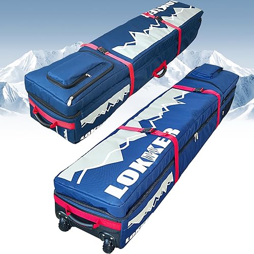 Miniatura 16 de D900 - Bolsa acolchada de snowboard con ruedas para viajes aéreos, impermeable de 71 pulgadas, gran capacidad para esquís/tablas de snowboard, Rojo
