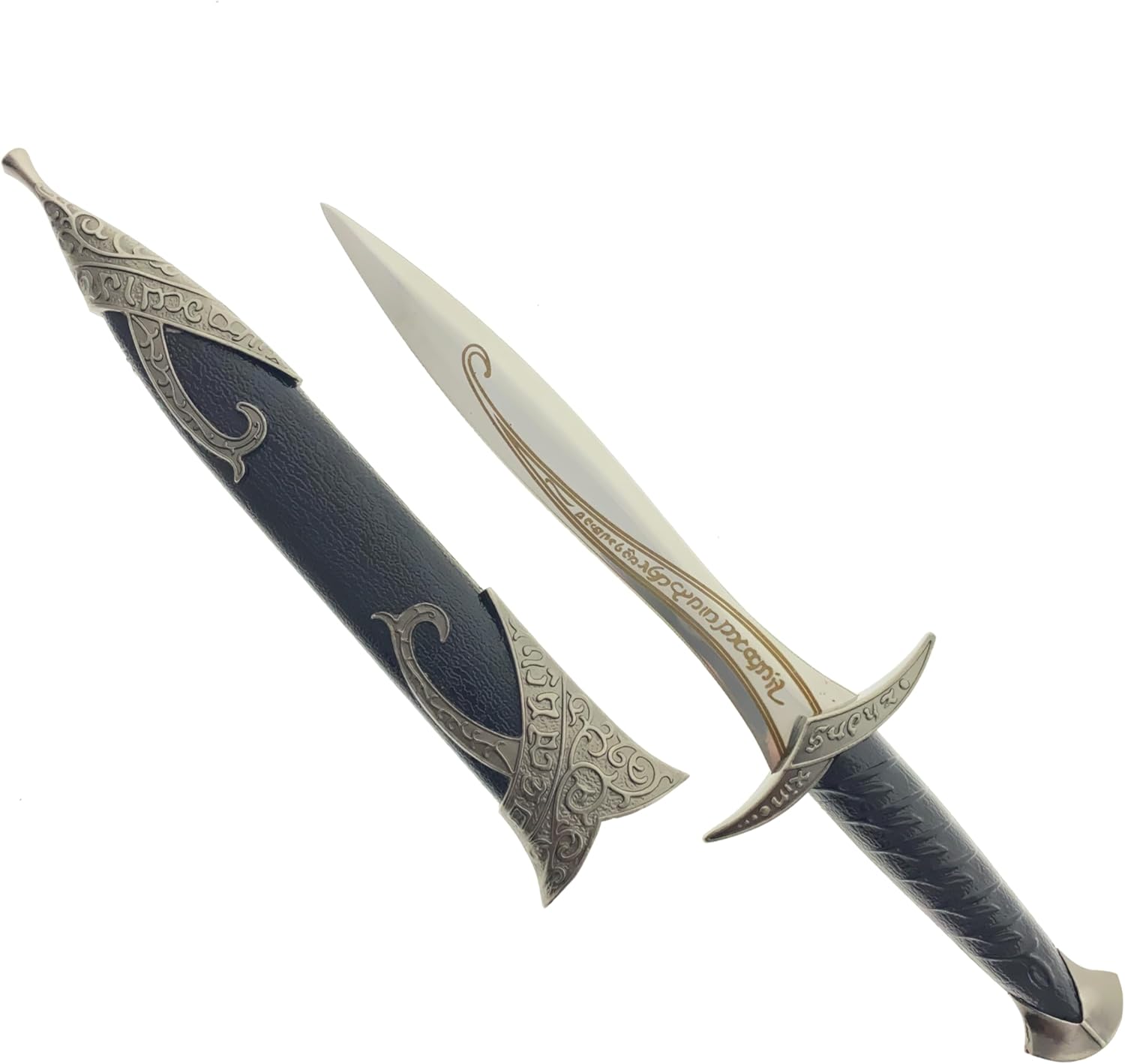 Fantasy Edge 11 Inch Medieval Elvish Style Short Sword, Decorative Ring Design Collectible, Cosplay Renaissance Character Accessory, Stainless Steel Finish with Scabbard