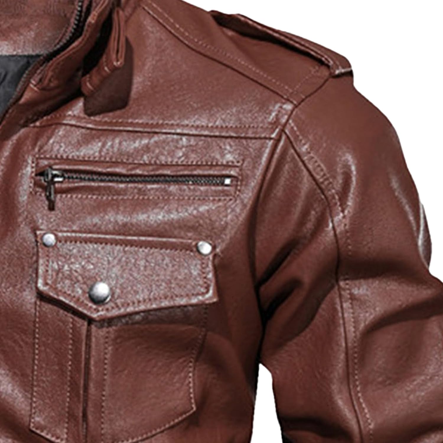 Men’s Vintage Stand Collar Leather Jacket Casual Slim Fit Faux Leather Jacket Lightweight Motorcycle Biker Coat