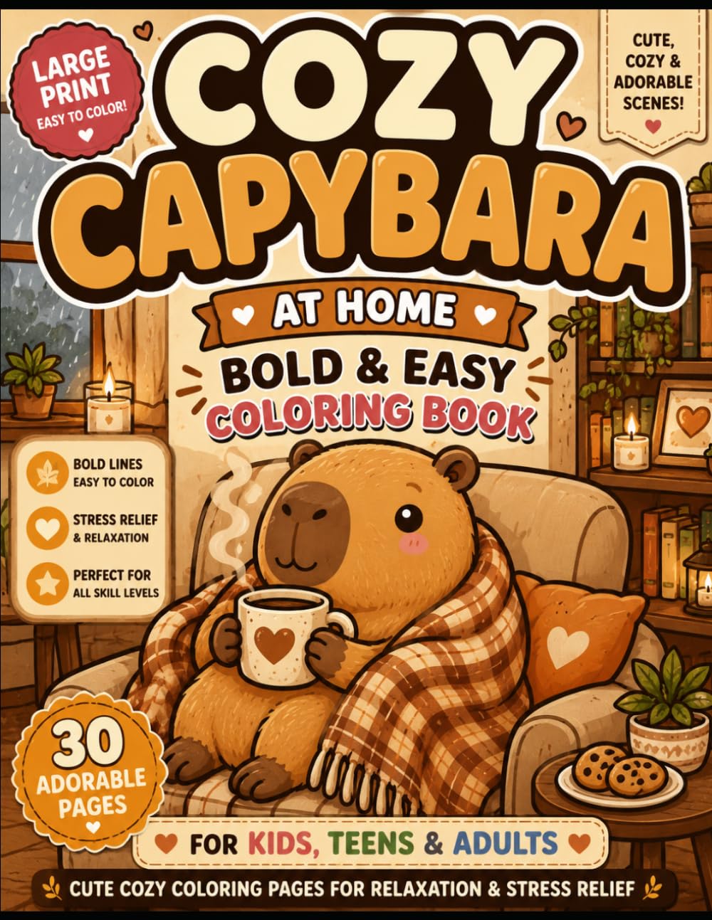 Cozy Capybara at Home: Bold & Easy Coloring Book for Kids, Teens & Adults | Cute Cozy Hygge Scenes for Relaxation, Stress Relief and Mindfulness (Cozy Capybara Coloring Book)
