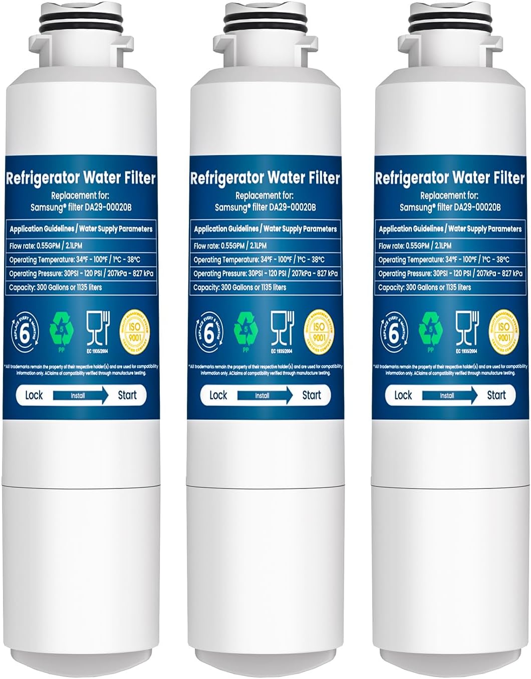 Water Filter Replacement for Samsung DA29-00020B, HAF-CIN/EXP - Compatible Water Filter, Reduces Chlorine, Odor & Sediment - Fits RF28HMEDBSR, RS25J500DSR, 3 Pack