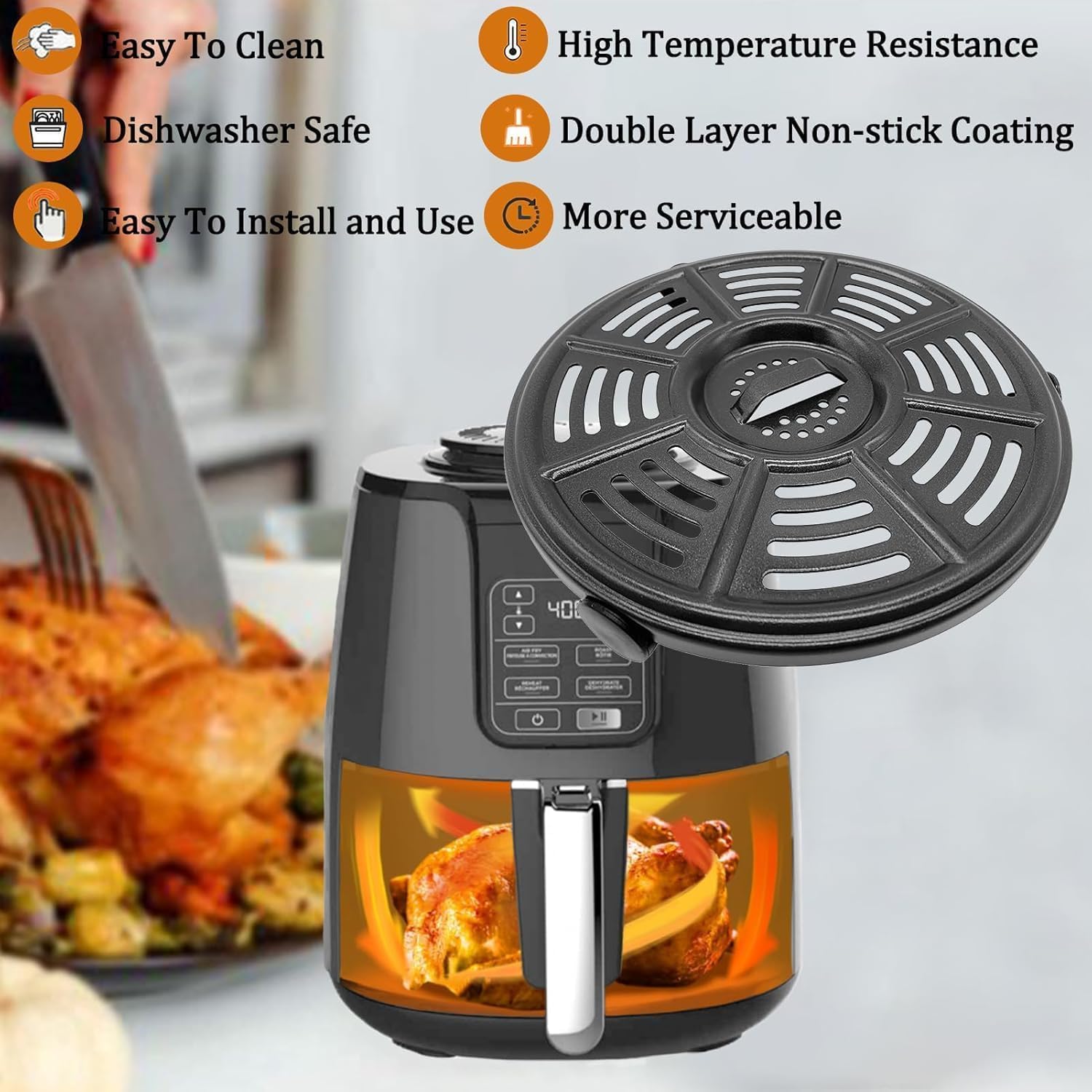 4QT Air Fryer Replacement Grill Pan for Ninja AF100 4 Quart Air Fryers, Upgraded Grill Plate Rack Crisping Tray Plate Grate Grid Shelf for Ninja Air Fryer, Dishwasher Safe, Nonstick