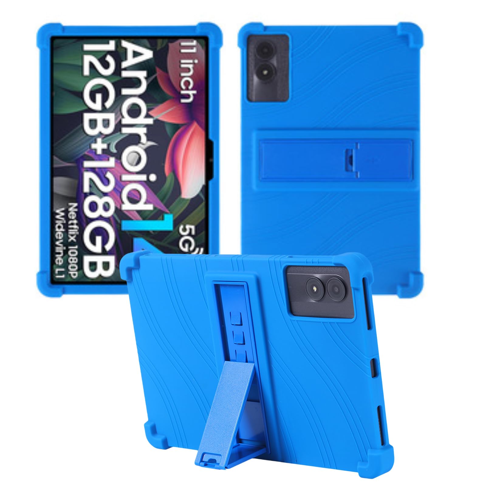 Protective Case for Blackview T AB 90 WiFi Tablet 2024 11 inch, Kids Friendly Soft Silicone Adjustable Stand Cover for UMIDIGI G7 Tab Pro 11 Tablet/Relndoo P80 11 inch Tablet (Blue)