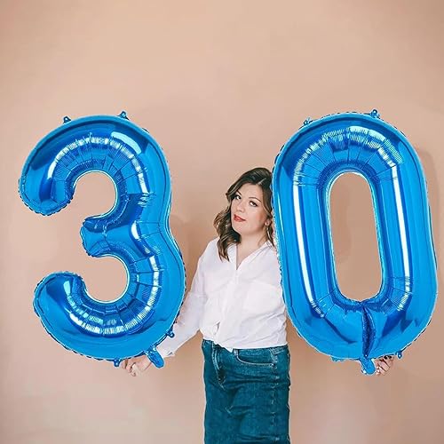 Miniatura 5 de Globo azul del número 30 de 40 pulgadas, globos grandes de Mylar para hombres de 30 años, decoraciones de fiesta de cumpleaños, bodas, aniversarios,
