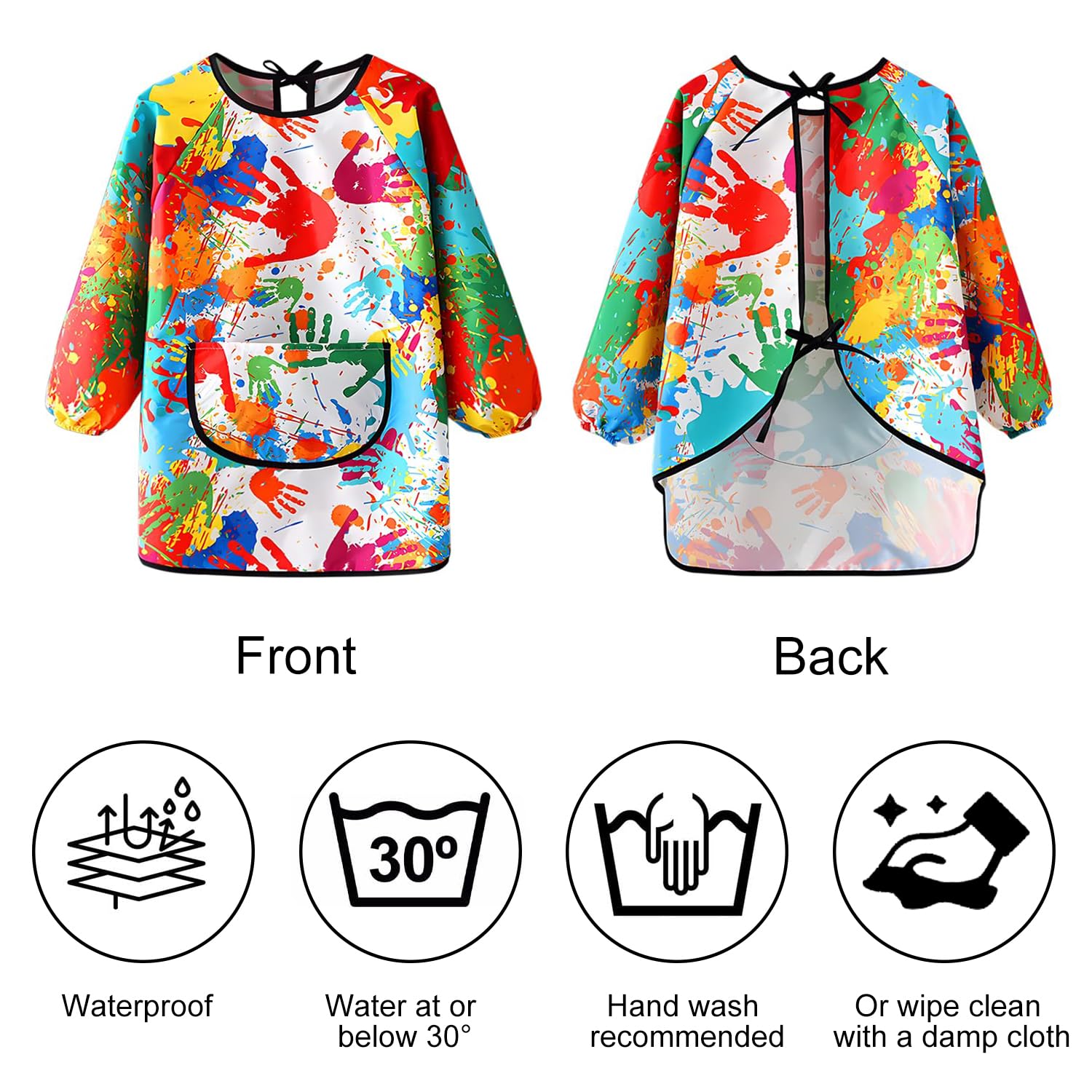 iCovalescent Grembiule da Pittura Bambini, Grembiulino Impermeabile Maniche Lunghe con Tasche per Scuola Pittura Cucina