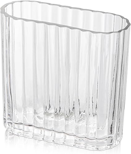 Clear Glass Vase 5.5 Inch Ribbed Vase for Flowers Unique Fluted Vase for Centerpiece Decorative Modern Vase for Wedding Dinning Living Room Table Home Office