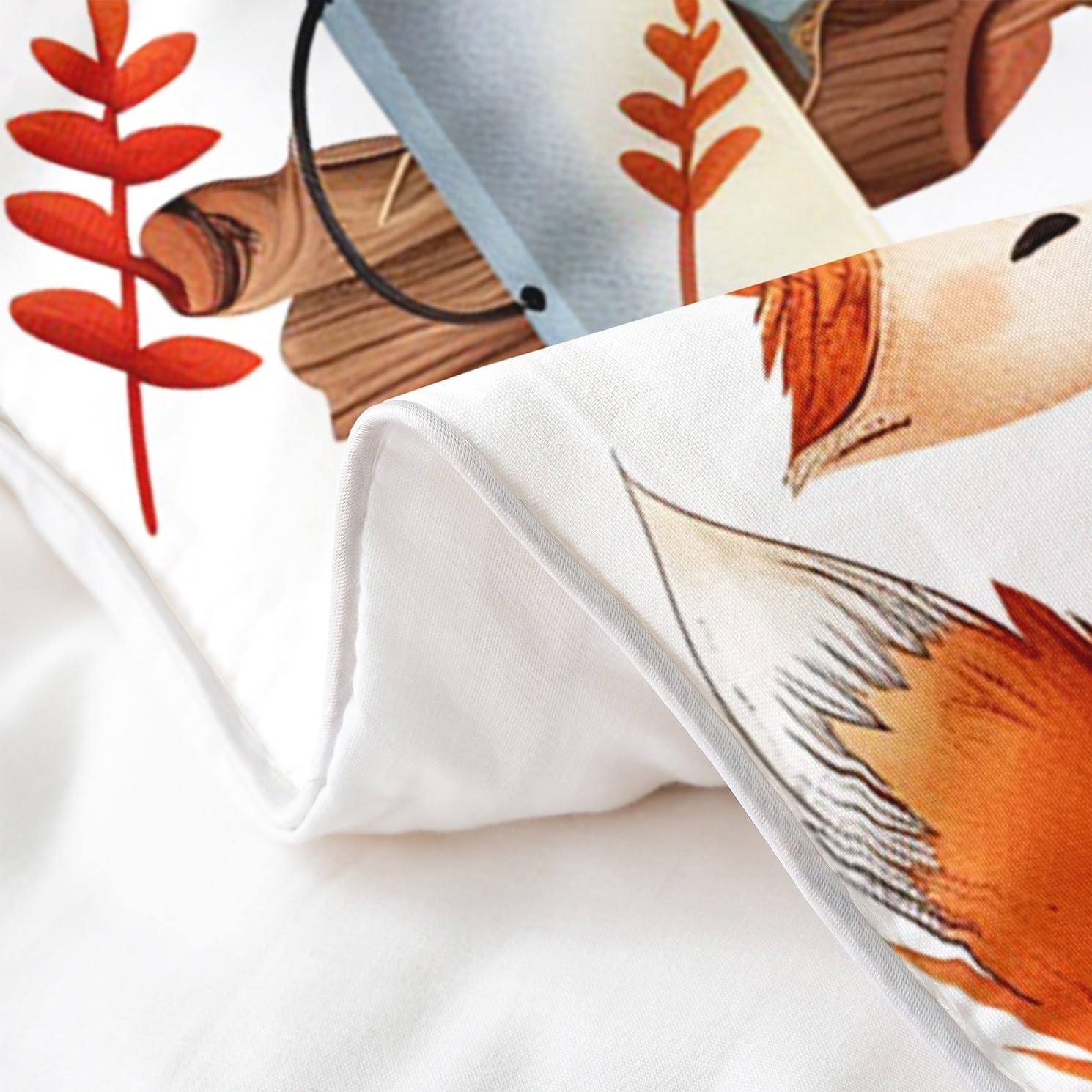 Manfei Kawaii Fox Duvet Cover Set 100% Natural Cotton Happy Camping Bonfire Bedding Set Full Size with 2 Pillowcases(No Comforter) Food Fruit Cartoon Animal Comforter Cover 3 Pcs for Bedroom Decor image 4