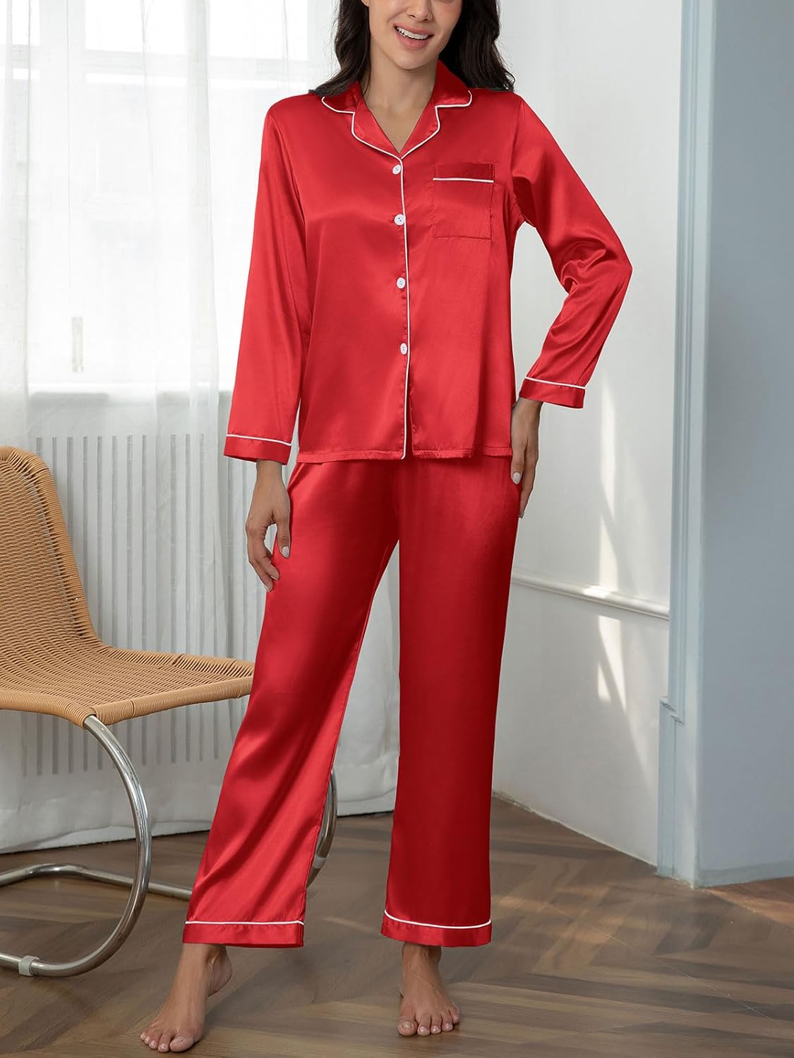 CloudLike Women Silk Satin Pajamas Sets 2 Piece Fall Pj Long Sleeve Button Down Sleepwear Nightwear Mathching Loungewear - Image 2