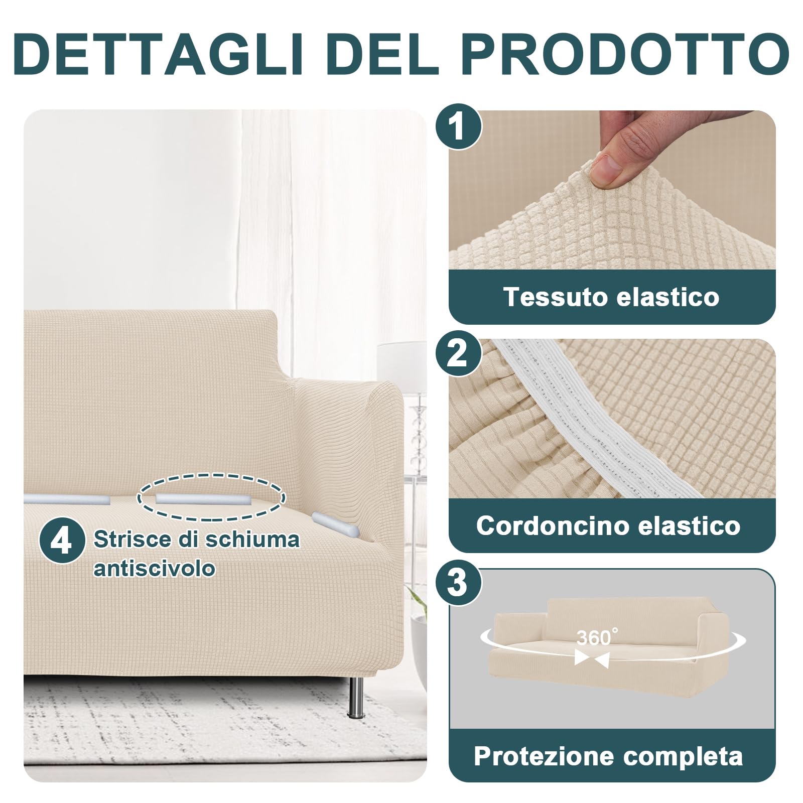 BellaHills Copri Divano 2 Posti con Braccioli(140-172cm), Copridivano Antigraffio Gatto, Copridivani Elasticizzato, Fodera Divano Antimacchia Lavabile Antiscivolo, Naturale