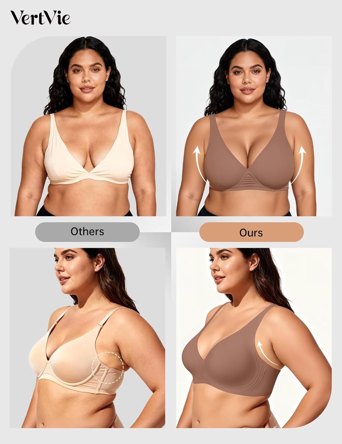 Vertvie Jelly Wireless Bras for Women Push Up Plunge Seamless T-Shirt Bras No Underwire Supportive Full Coverage Bralettes - Image 5