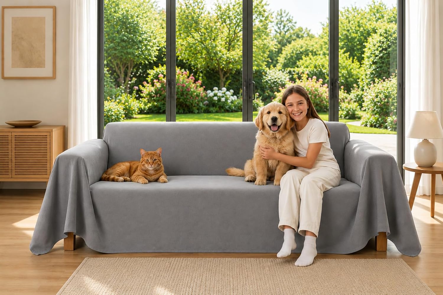 Cat Scratch Furniture Protector – Anti-Scratch, Anti-Slip & Waterproof Couch Protector (No Stretch), Pet-Friendly Sofa Protection, Easy to Clean (Measure Before Purchase, Grey Color) (Medium (118x71))