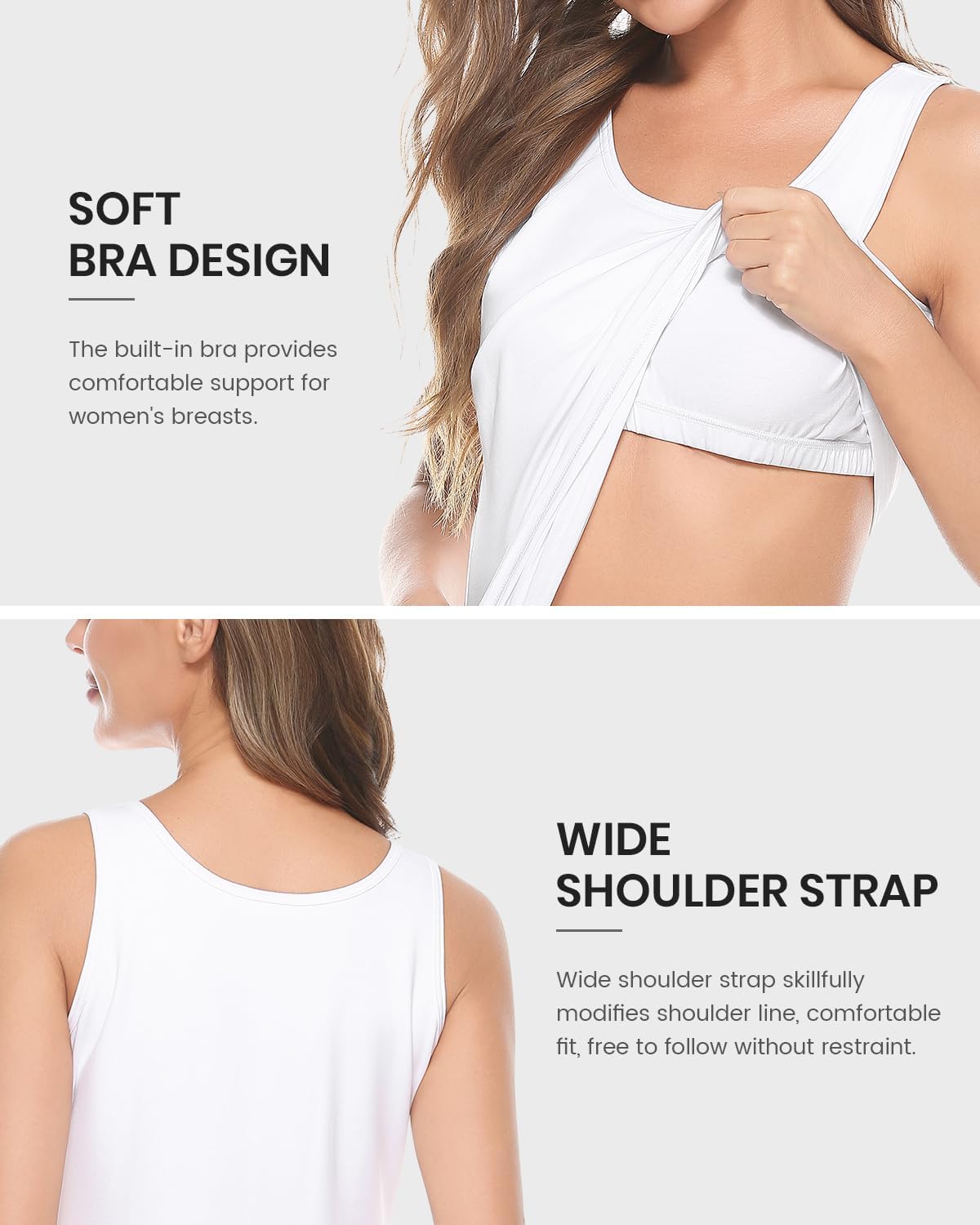 AMVELOP Tank Tops for Women Built in Bra Cotton Shelf Bra Tanks Layering Undershirts 2-3 Pack - Image 3