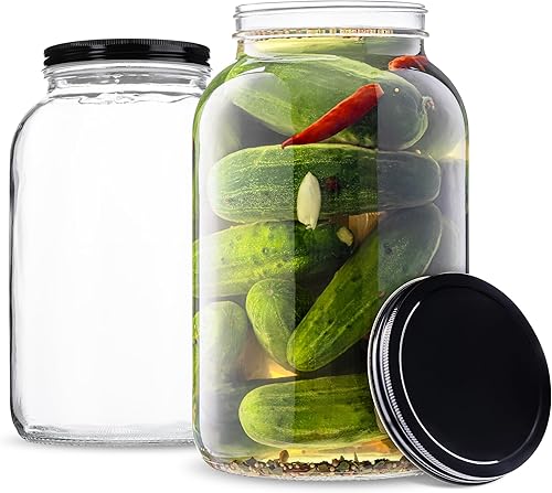 kitchentoolz Tarros Mason de 1 galón de boca ancha con tapa, tarro grande de vidrio en escabeche, 128 onzas, encurtido, almacenamiento, preparación