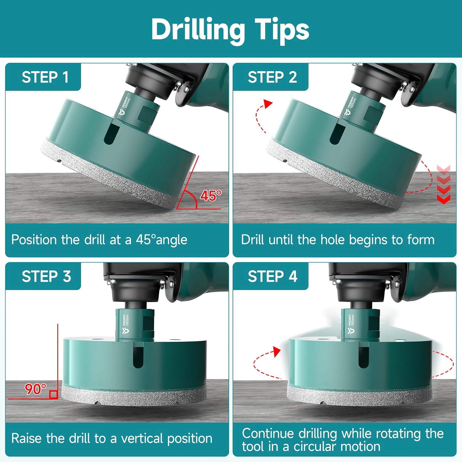 4インチダイヤモンドホールソー - 100mm M14シャンクダイヤモンドコアドリルビットアングルグラインダー、ドライ/ウェットホー