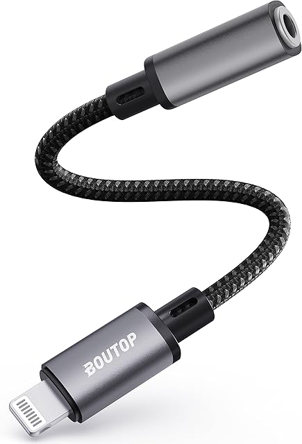 BOUTOP Lightning to 3.5mm Headphone Jack Adapter [Apple MFi Certified] for iPhone, iPad, iPod - Compatible for Headphones, Earphones, Headsets, Car Stereo with 3.5mm Headphone Plug - 1 Pack [Gray]