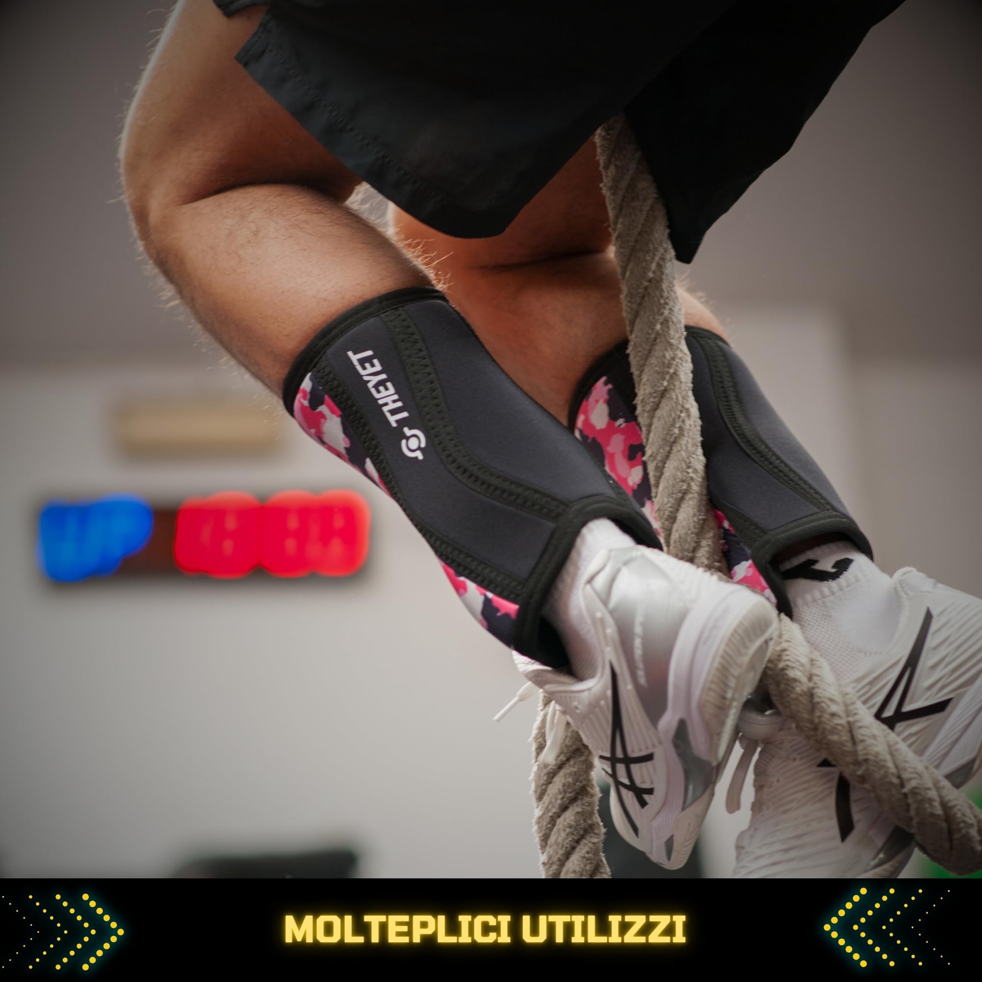 Theyet Ginocchiere CrossFit a Compressione in Neoprene 7mm Donna e Uomo | Supporto Regolabile Palestra | Powerlifting Fitness Sollevamento Halterofilia | Protezioni Sportive per Ginocchia (Rosa, M)