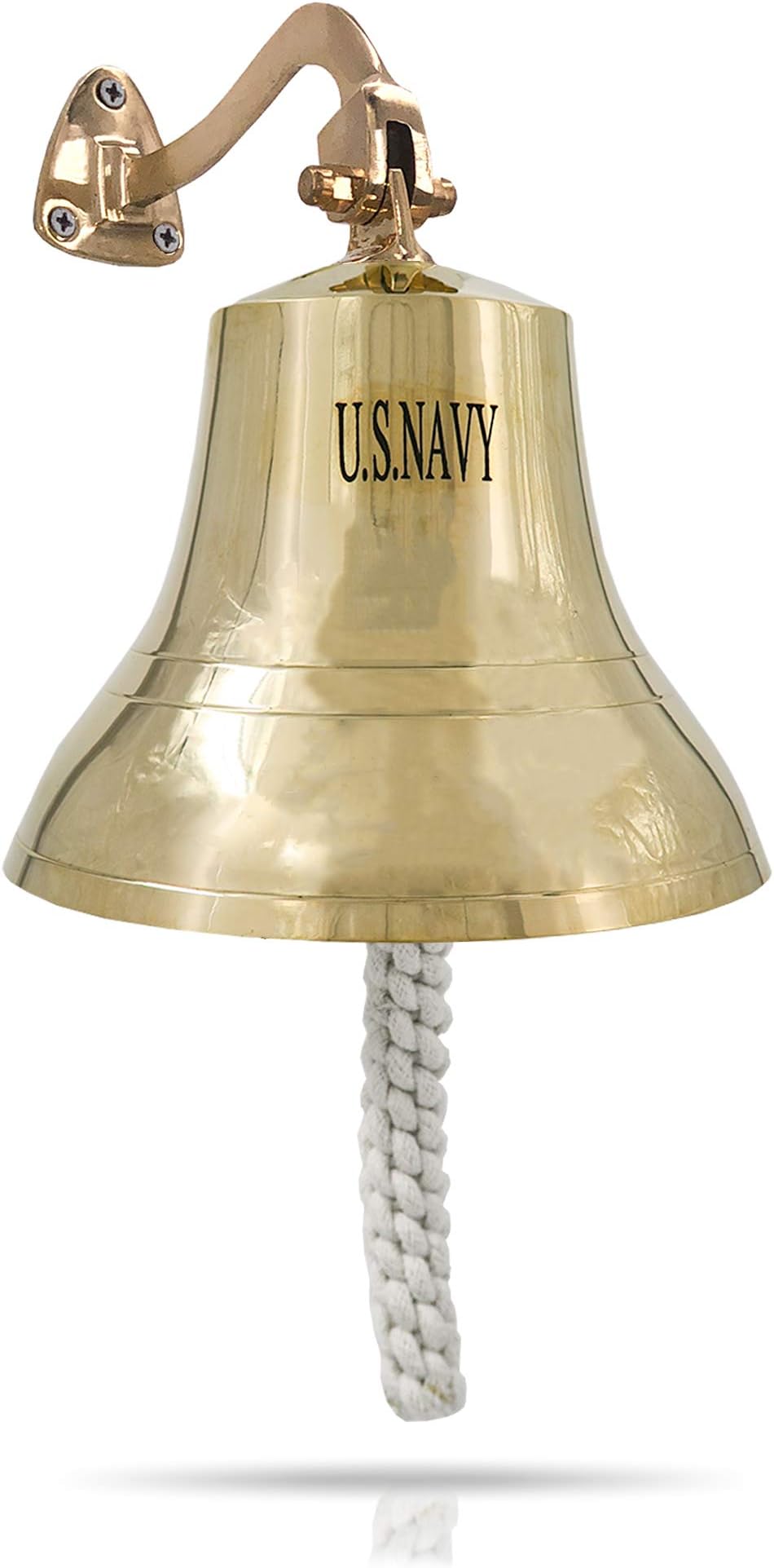 US Navy Ship Bell 8" Tall Solid Brass Military Engraved Design Wall Mountable - Clear Ring for Indoor and Outdoor Use Nautical Decor